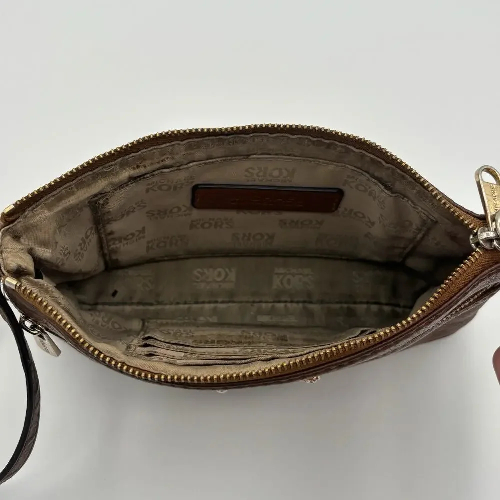 Michael Kors Jet Set Large Pebbled Leather Wristlet w/ Gold Tone Hardware